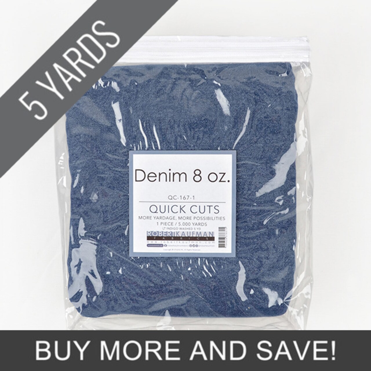 Lt Indigo Denim 8 Oz - 5 Yard Quick Cut by Robert Kaufman for Robert Kaufman (QC-167-1)